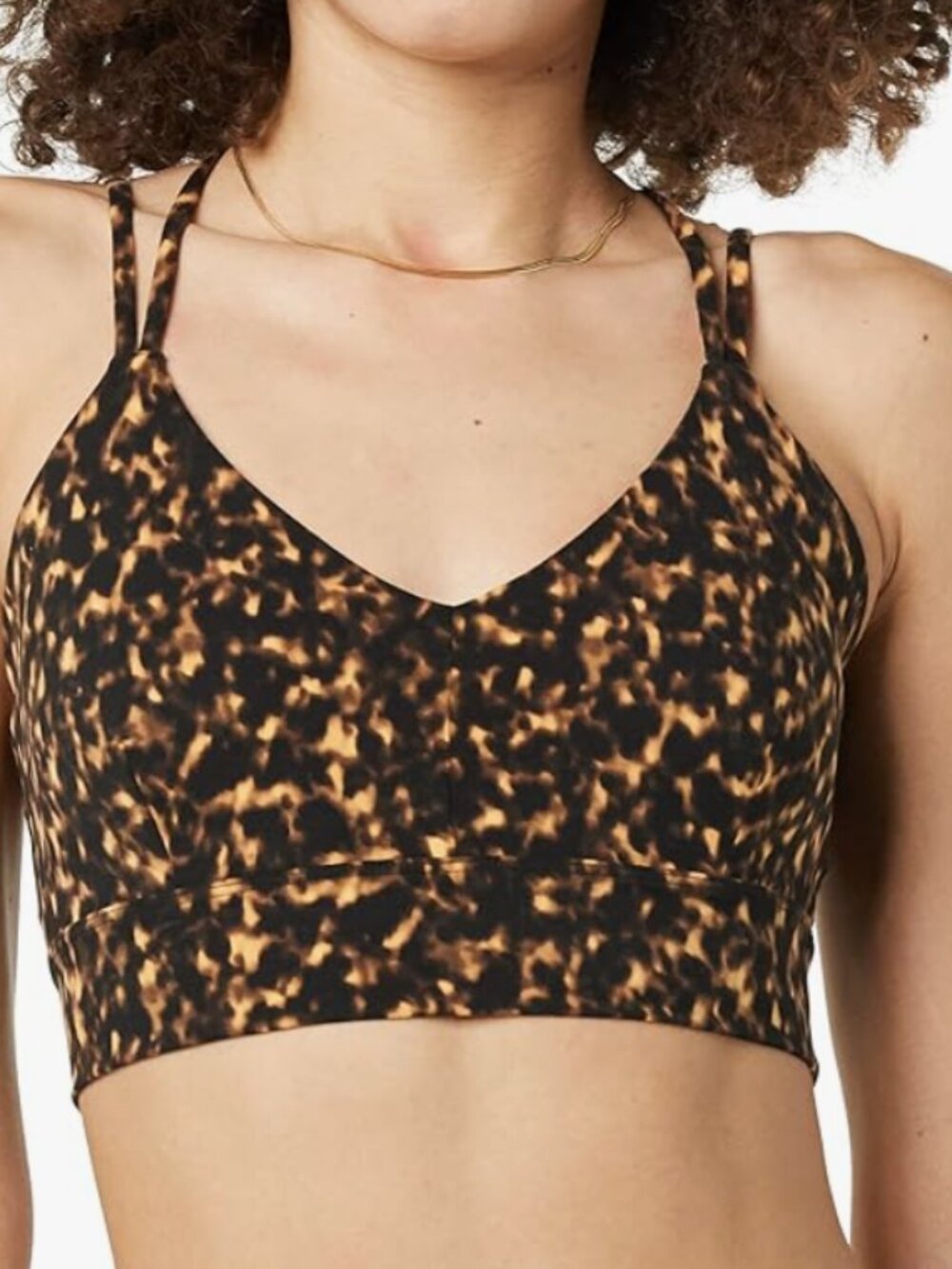 Core 10 Second Skin Women's Deep Neck Long Strap Sports Bra in Brown Turtle M
